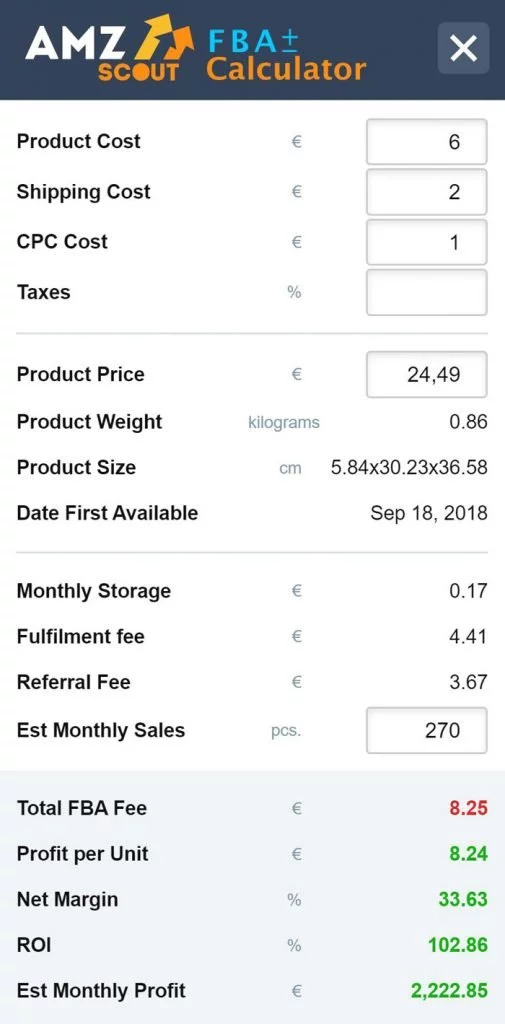 AMZScout FBA Fees Calculator