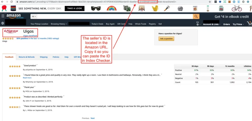Seller's ID in the Amazon URL