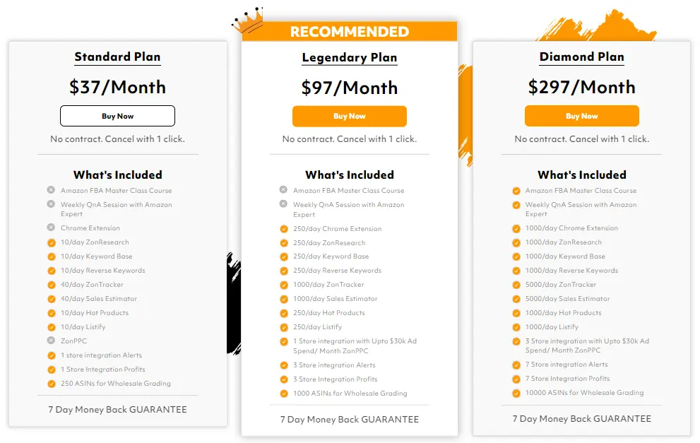 pricing plans of ZonBase