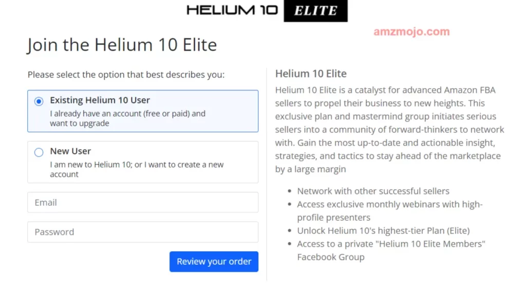 Helium 10 Elite Plan Sign up